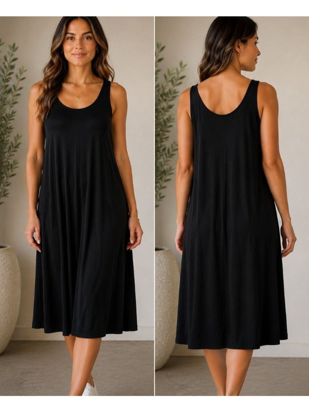 Eileen Fisher Black K/L Tank Midi Dress M/M NWT $248 Minimalist Design